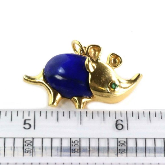 Vintage Lapis & Emerald 18k Yellow Gold Rhino Pin - Picture 6 of 6